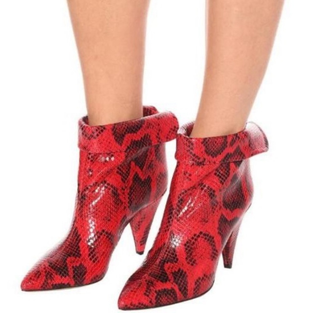 Isabel Marant Red Lisbo Snake-Print Booties Cone Heel Ankle Boots Python Sz 7.5 - Picture 3 of 14